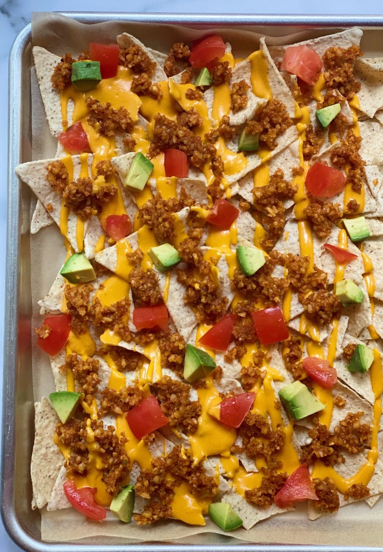 vegan nachos with walnut taco meat