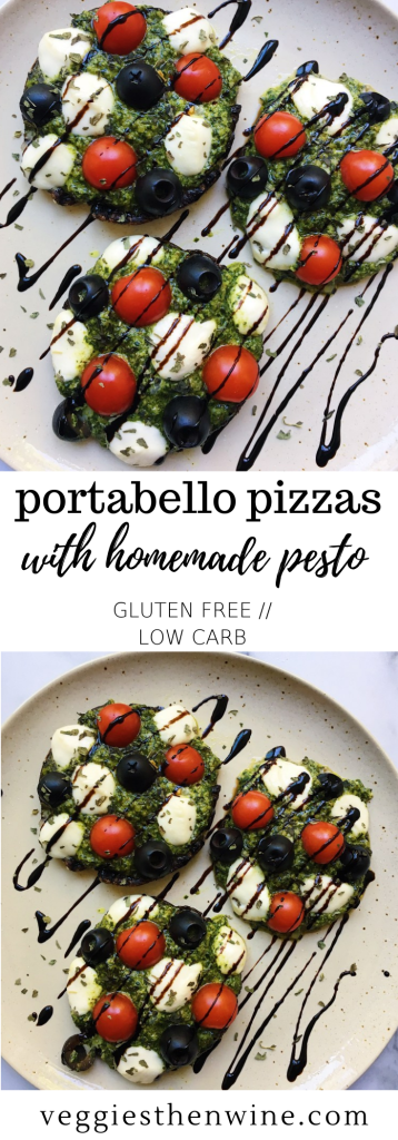 Low carb portabello pizzas with homemade pesto
